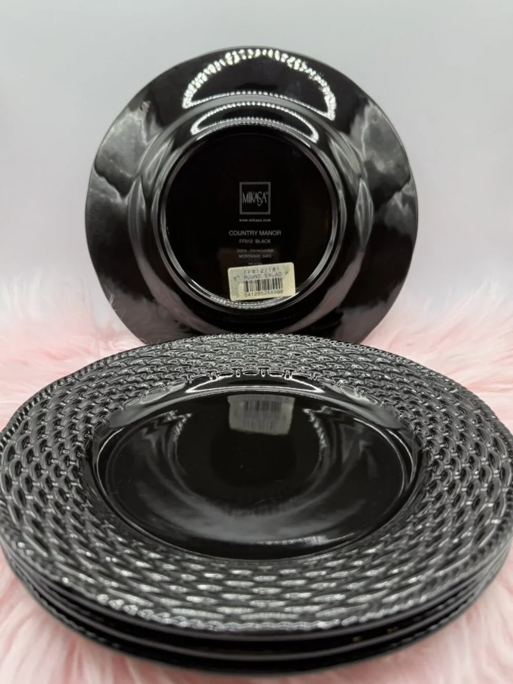 VTG New Mikasa 'Country Manor' Black Salad Plate Set/4